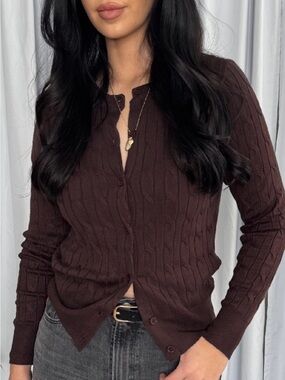 Cielo Chocolate Brown Cable-Knit Button Cardigan